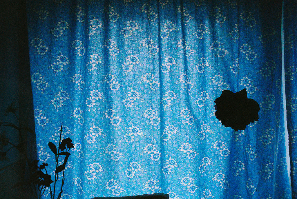 Curtains in the kitchen of Agape House Inc. give the resident survivors privacy